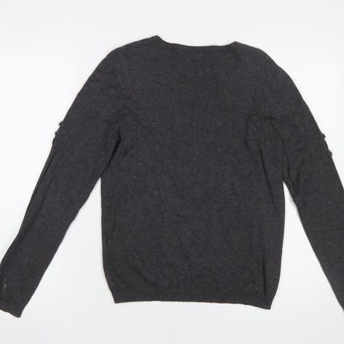 Warehouse Women's Grey Beaded Shoulder Knit Jumper Size 10