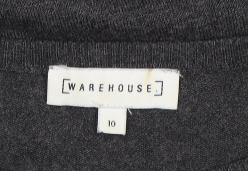 Warehouse Women's Grey Beaded Shoulder Knit Jumper Size 10