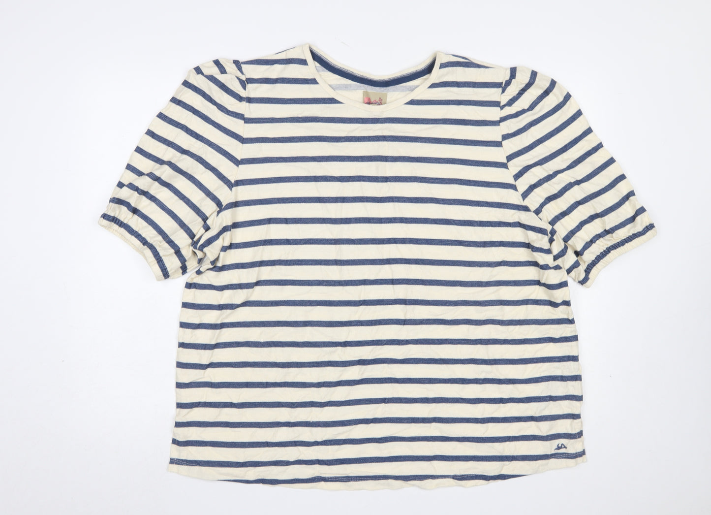 Mantaray Women's Blue Striped Cotton T-Shirt Size 22 Short Sleeve Nautical Top