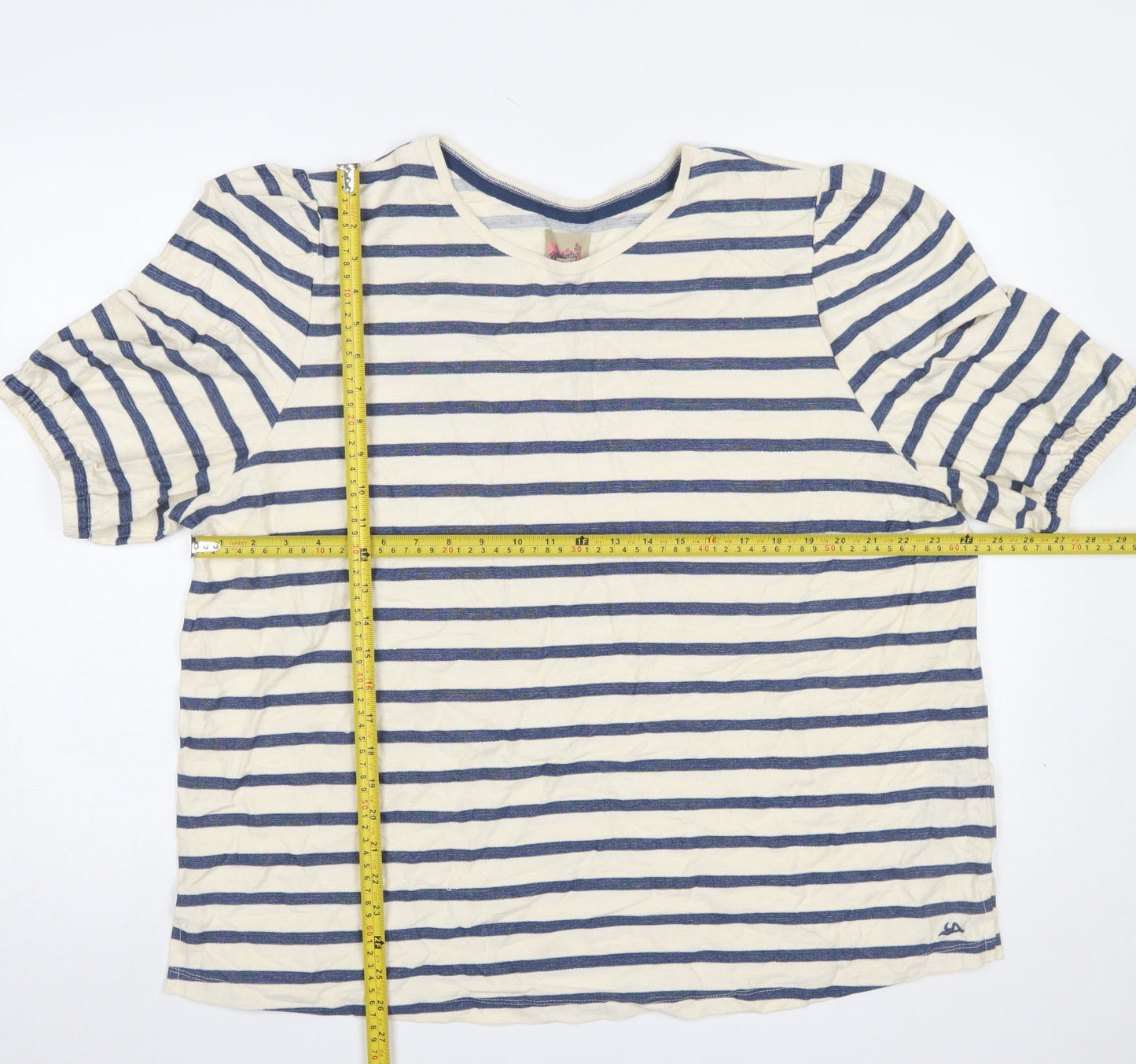 Mantaray Women's Blue Striped Cotton T-Shirt Size 22 Short Sleeve Nautical Top