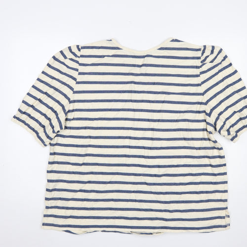 Mantaray Women's Blue Striped Cotton T-Shirt Size 22 Short Sleeve Nautical Top