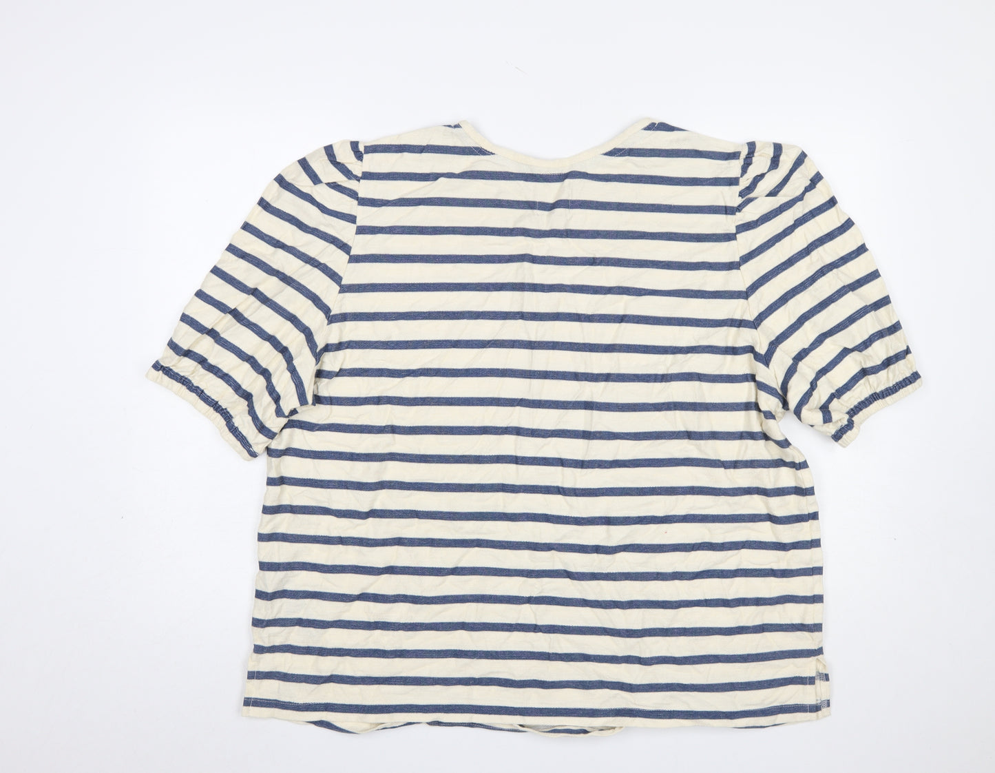Mantaray Women's Blue Striped Cotton T-Shirt Size 22 Short Sleeve Nautical Top