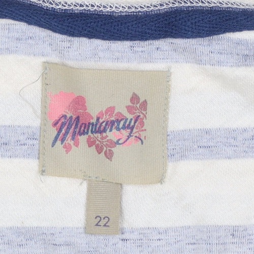 Mantaray Women's Blue Striped Cotton T-Shirt Size 22 Short Sleeve Nautical Top