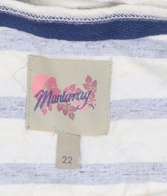 Mantaray Women's Blue Striped Cotton T-Shirt Size 22 Short Sleeve Nautical Top