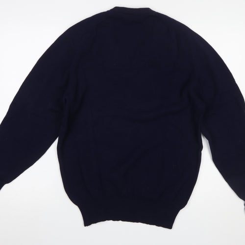 Glenmoor Men’s Navy Blue Wool Golf Pullover Jumper M V-Neck Embroidered