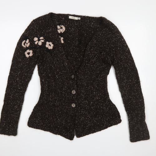 Dranella Women's Brown Wool Blend Floral Knit Cardigan Size S