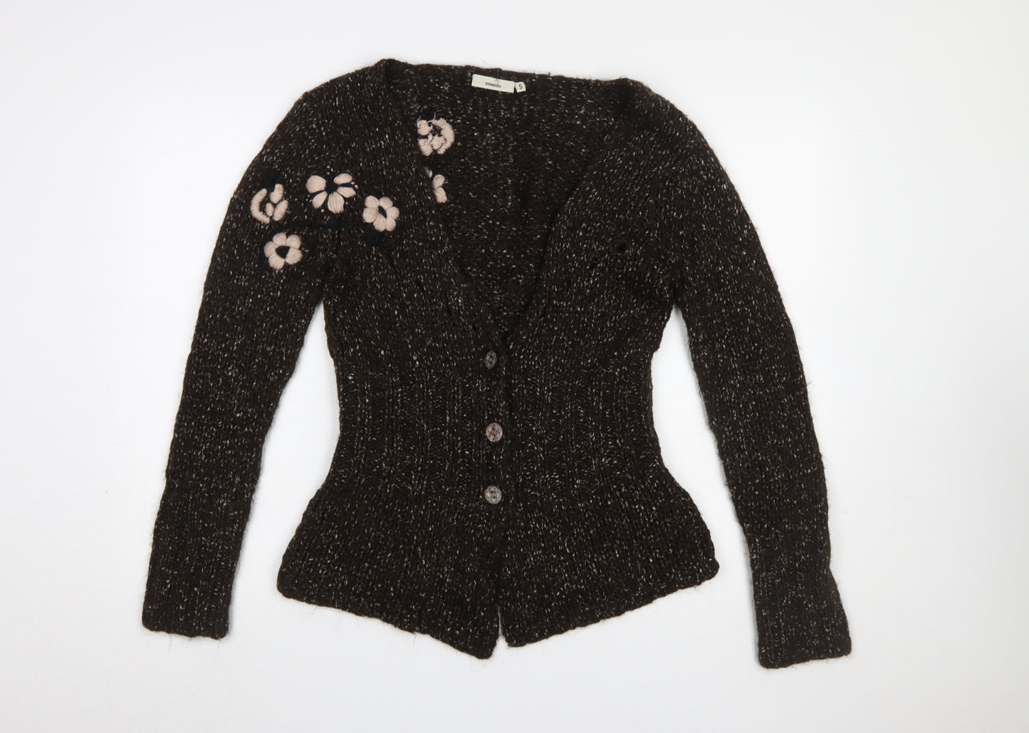 Dranella Women's Brown Wool Blend Floral Knit Cardigan Size S