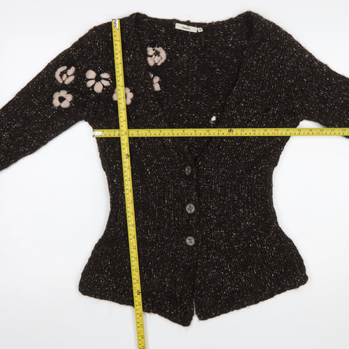 Dranella Women's Brown Wool Blend Floral Knit Cardigan Size S