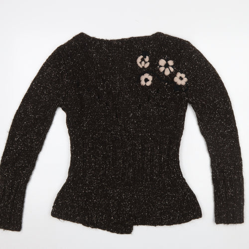 Dranella Women's Brown Wool Blend Floral Knit Cardigan Size S
