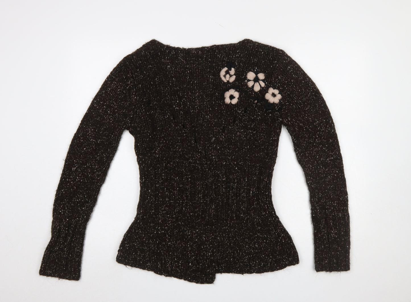 Dranella Women's Brown Wool Blend Floral Knit Cardigan Size S