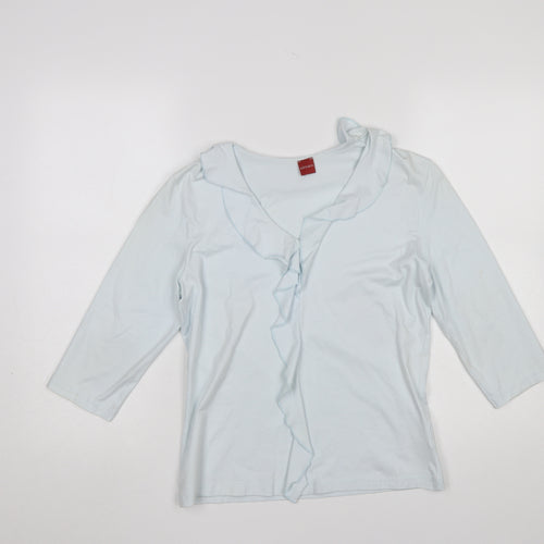 Olsen Womens Blue Ruffle 3/4 Sleeve Wrap Blouse Size 12
