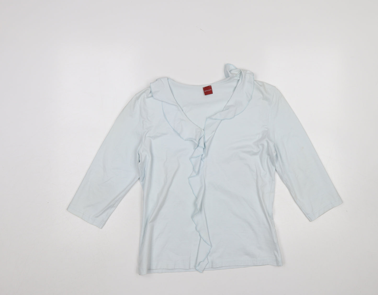 Olsen Womens Blue Ruffle 3/4 Sleeve Wrap Blouse Size 12