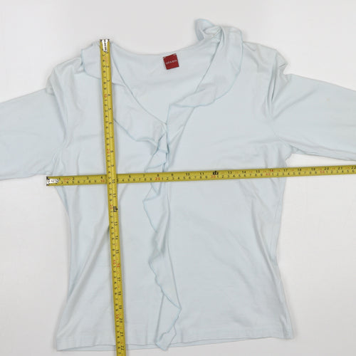 Olsen Womens Blue Ruffle 3/4 Sleeve Wrap Blouse Size 12