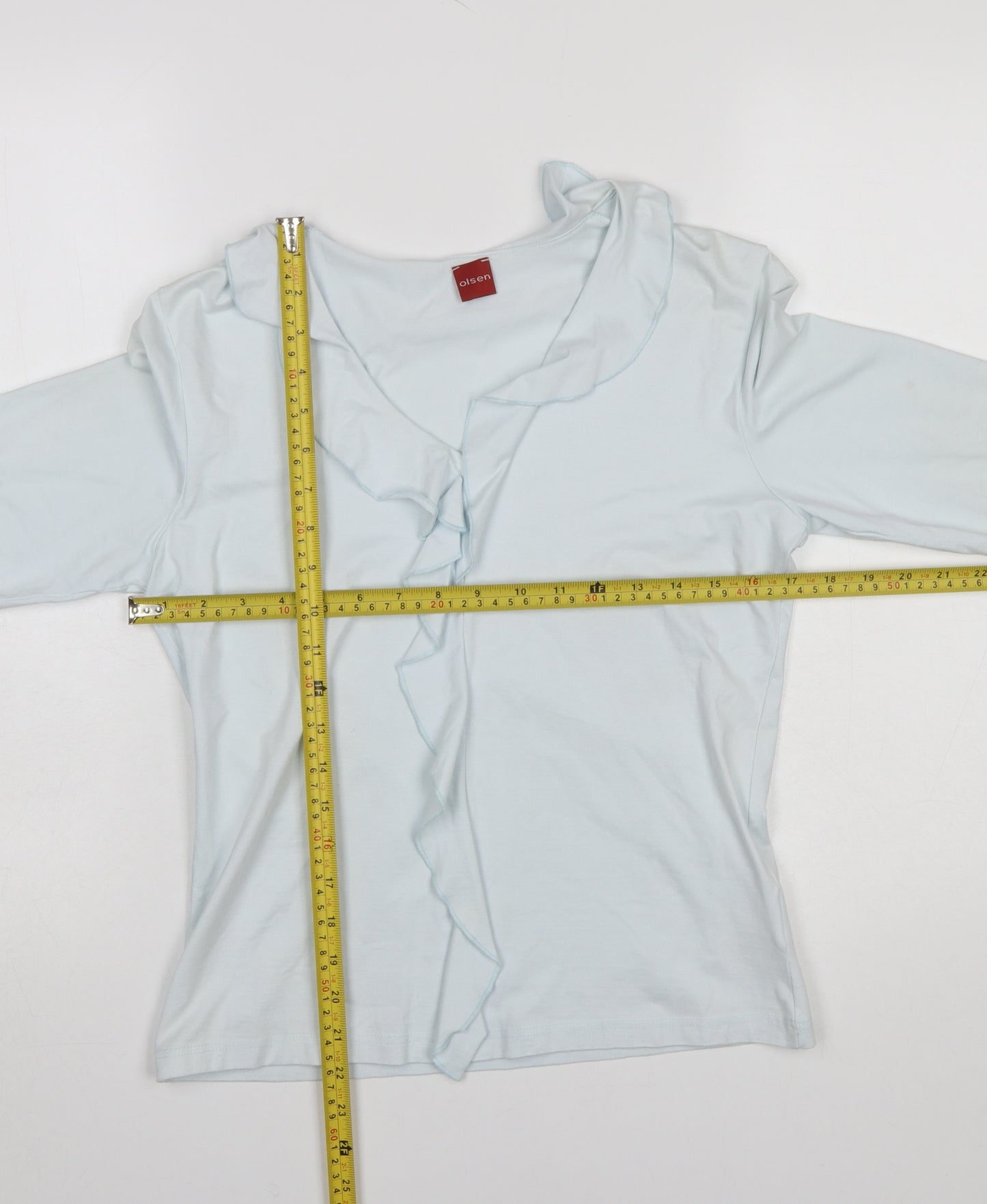 Olsen Womens Blue Ruffle 3/4 Sleeve Wrap Blouse Size 12