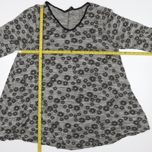 Yours Womens Grey Floral Tunic Top UK 20 Relaxed Fit 3/4 Sleeve