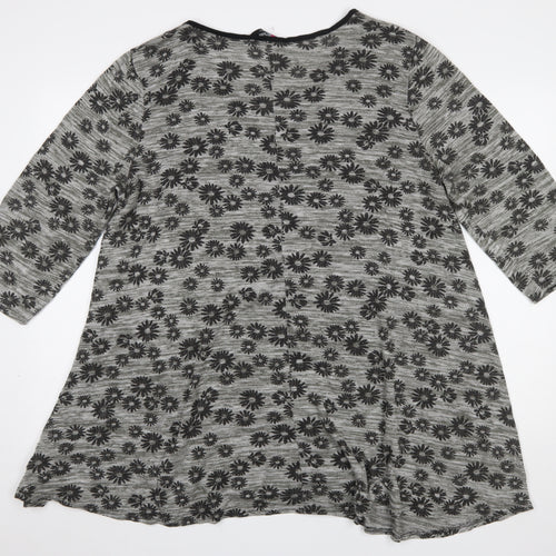 Yours Womens Grey Floral Tunic Top UK 20 Relaxed Fit 3/4 Sleeve