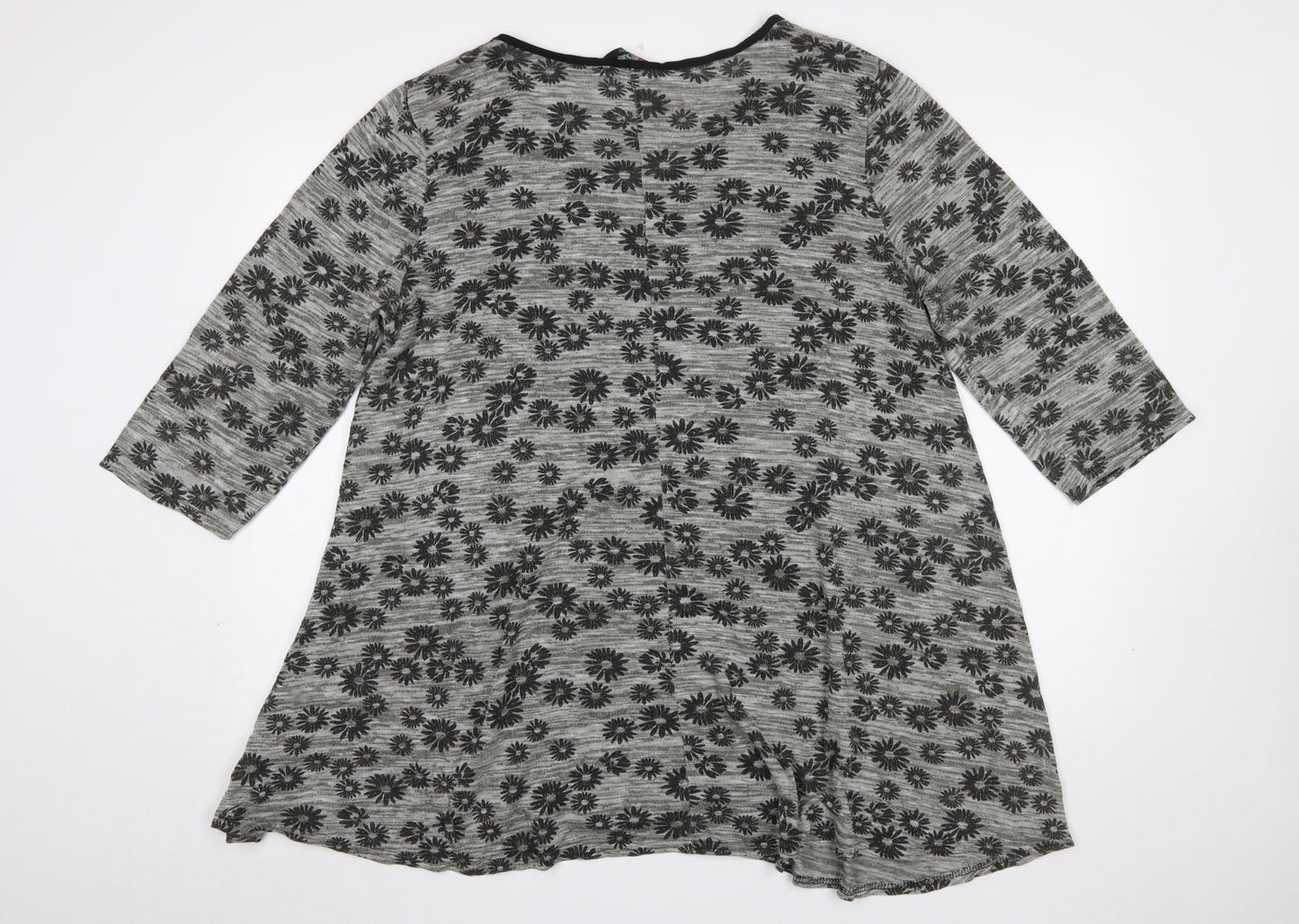 Yours Womens Grey Floral Tunic Top UK 20 Relaxed Fit 3/4 Sleeve