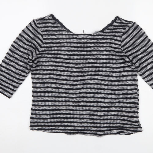 New Look Women's Black Striped 3/4 Sleeve Knit Top Size 8