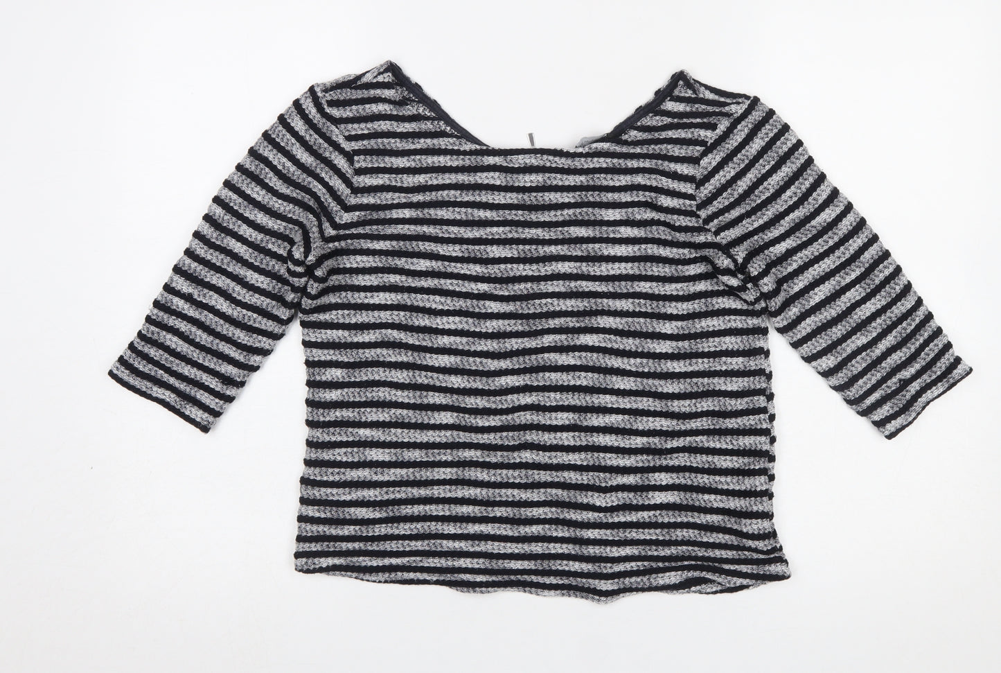 New Look Women's Black Striped 3/4 Sleeve Knit Top Size 8