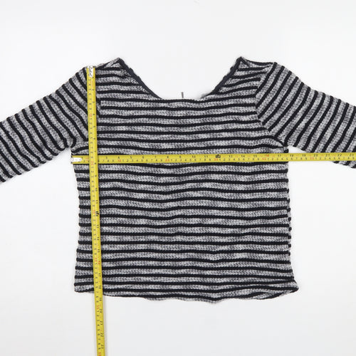 New Look Women's Black Striped 3/4 Sleeve Knit Top Size 8