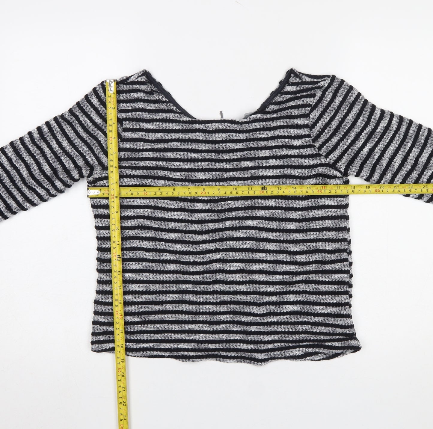 New Look Women's Black Striped 3/4 Sleeve Knit Top Size 8