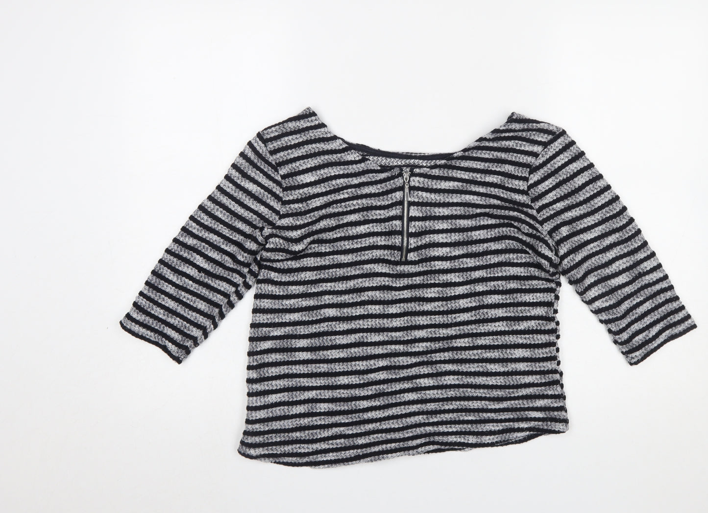 New Look Women's Black Striped 3/4 Sleeve Knit Top Size 8