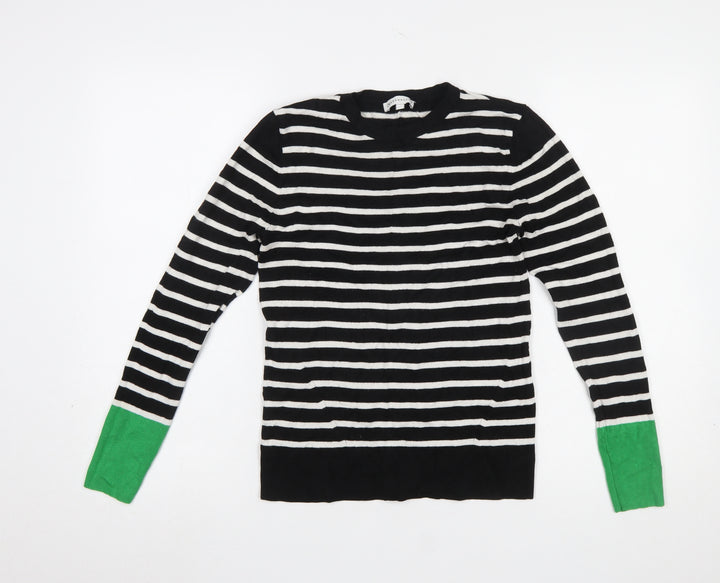 Warehouse Women's Black Striped Crew Neck Long Sleeve Jumper Size 8