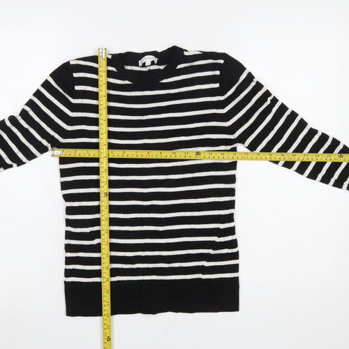 Warehouse Women's Black Striped Crew Neck Long Sleeve Jumper Size 8