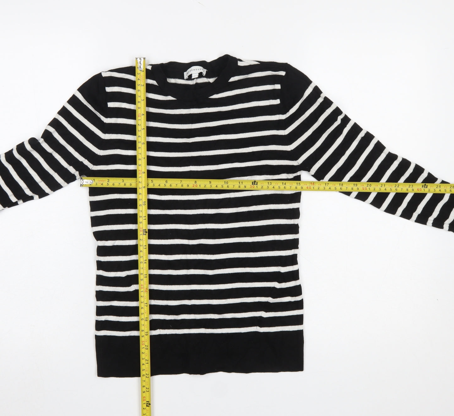 Warehouse Women's Black Striped Crew Neck Long Sleeve Jumper Size 8