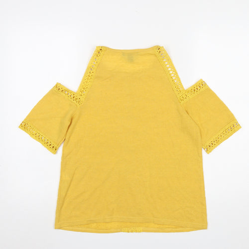 New Look Women Yellow Cold Shoulder Crochet T-Shirt Size 10