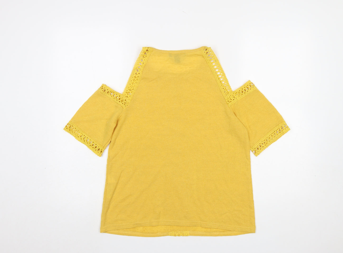 New Look Women Yellow Cold Shoulder Crochet T-Shirt Size 10