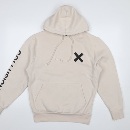 Collusion Men's Beige Pullover Hoodie XS Graphic Print Fleece