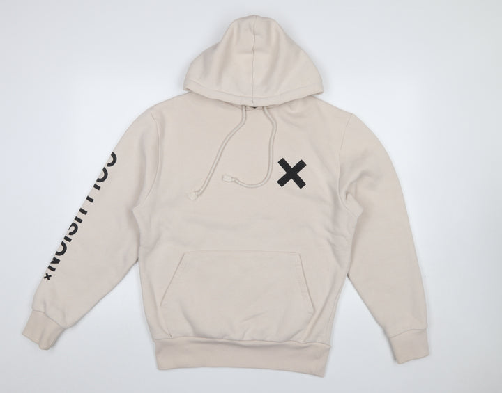 Collusion Men's Beige Pullover Hoodie XS Graphic Print Fleece