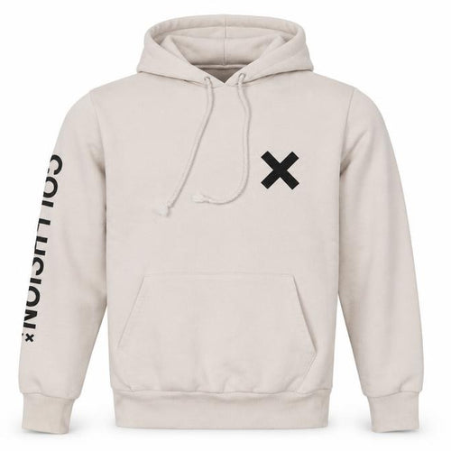 Collusion Men's Beige Pullover Hoodie XS Graphic Print Fleece