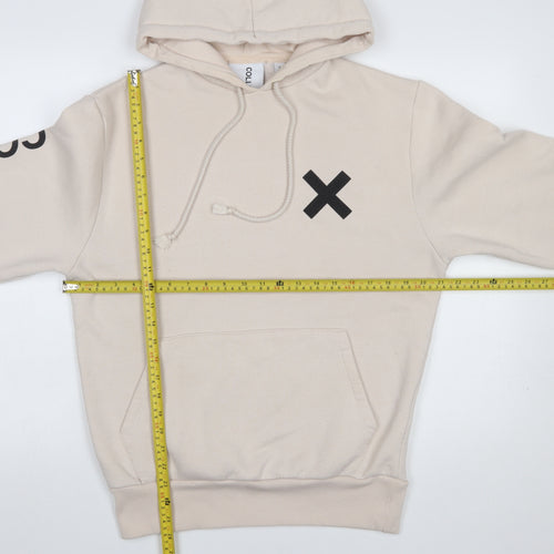 Collusion Men's Beige Pullover Hoodie XS Graphic Print Fleece