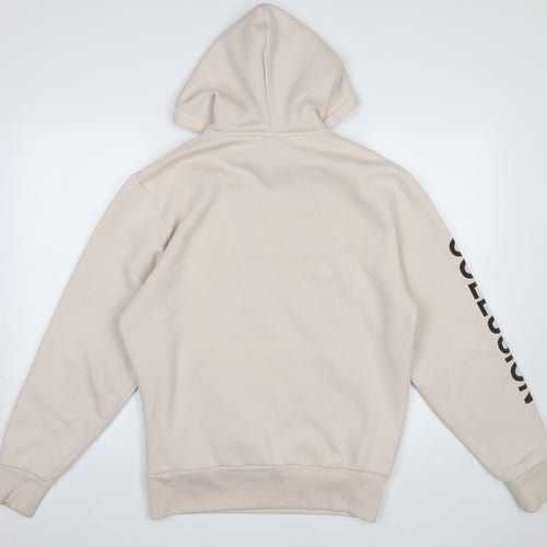 Collusion Men's Beige Pullover Hoodie XS Graphic Print Fleece