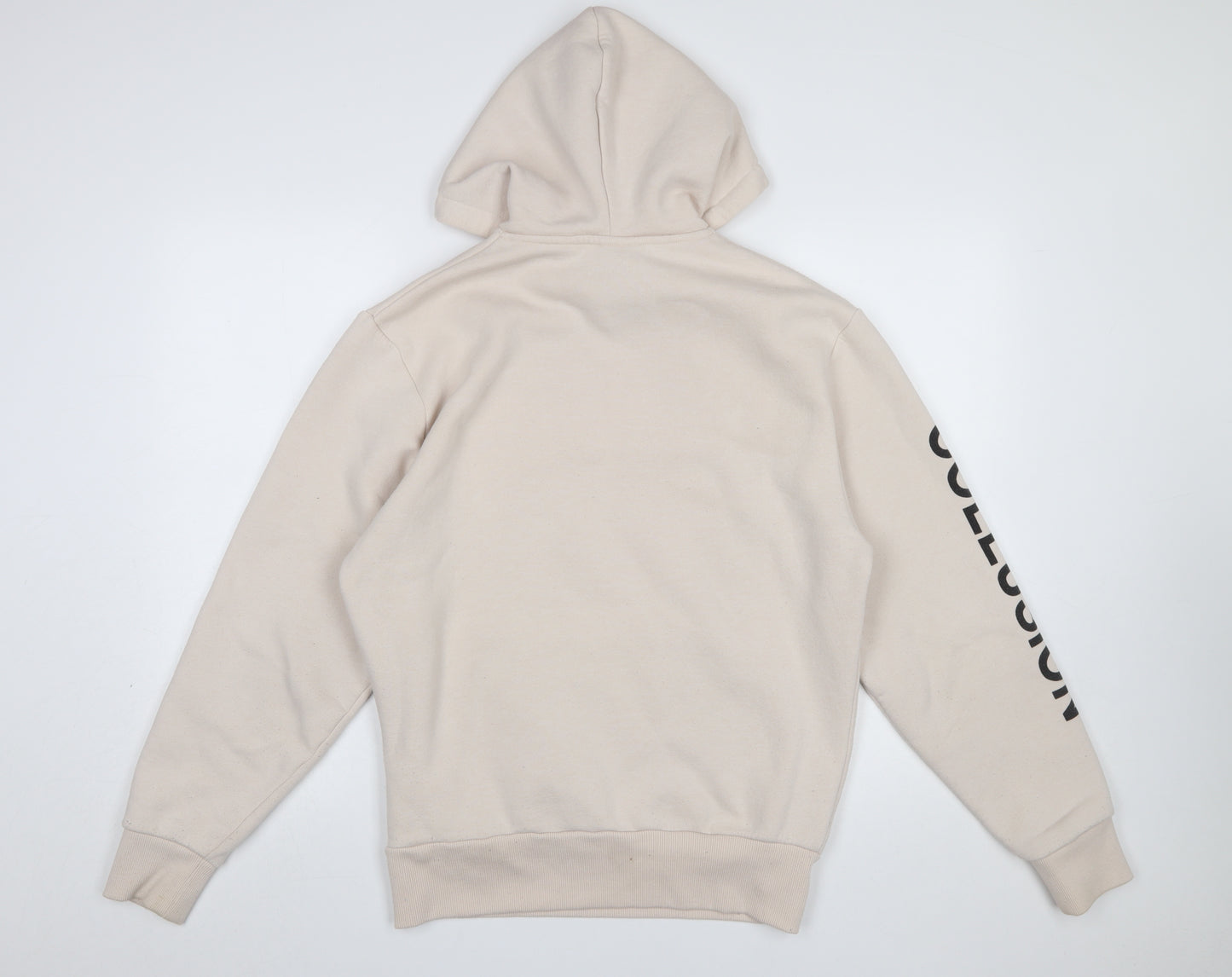 Collusion Men's Beige Pullover Hoodie XS Graphic Print Fleece