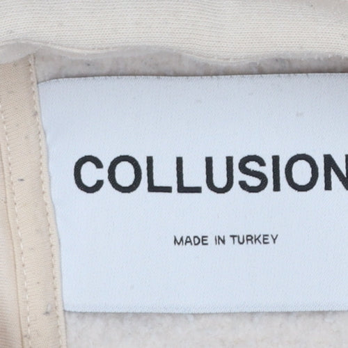 Collusion Men's Beige Pullover Hoodie XS Graphic Print Fleece
