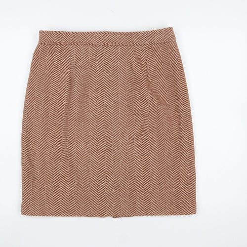 Vero Moda Women Brown Herringbone Wool Blend Knee Length Pencil Skirt L