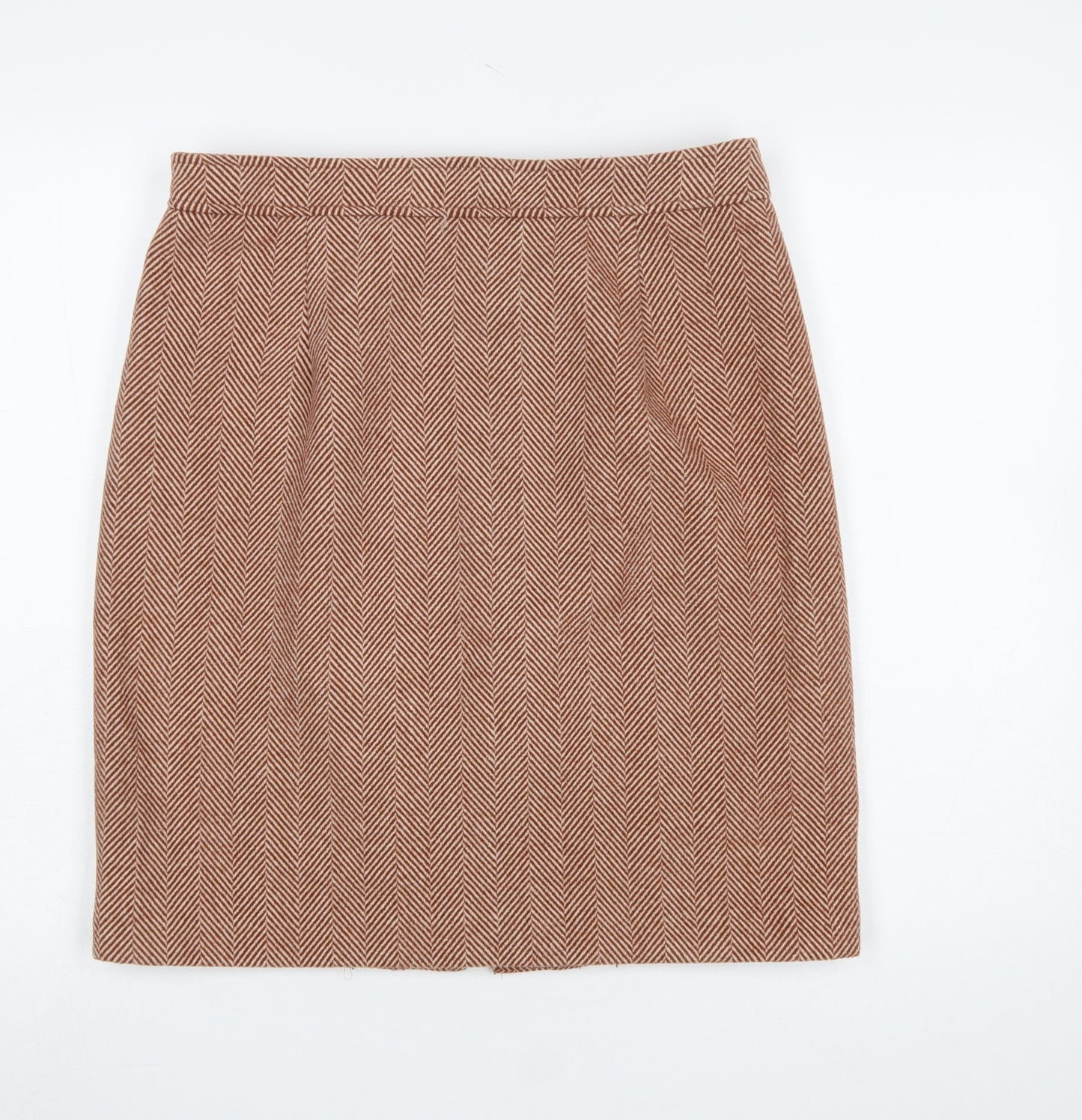 Vero Moda Women Brown Herringbone Wool Blend Knee Length Pencil Skirt L