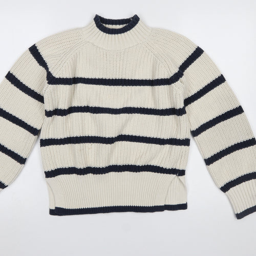 Y.A.S Womens Ivory Striped High Neck Chunky Knit Jumper XS