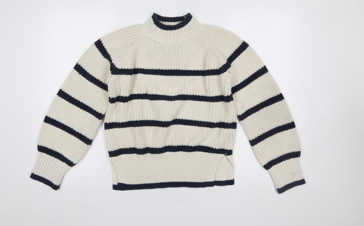 Y.A.S Womens Ivory Striped High Neck Chunky Knit Jumper XS
