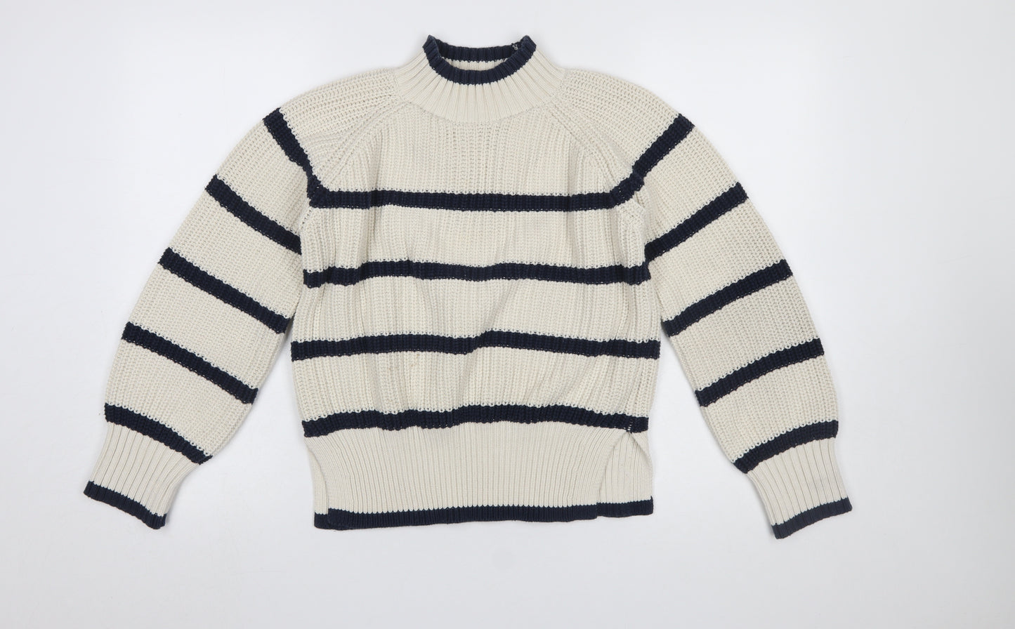 Y.A.S Womens Ivory Striped High Neck Chunky Knit Jumper XS