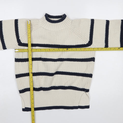 Y.A.S Womens Ivory Striped High Neck Chunky Knit Jumper XS