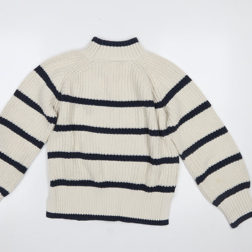 Y.A.S Womens Ivory Striped High Neck Chunky Knit Jumper XS