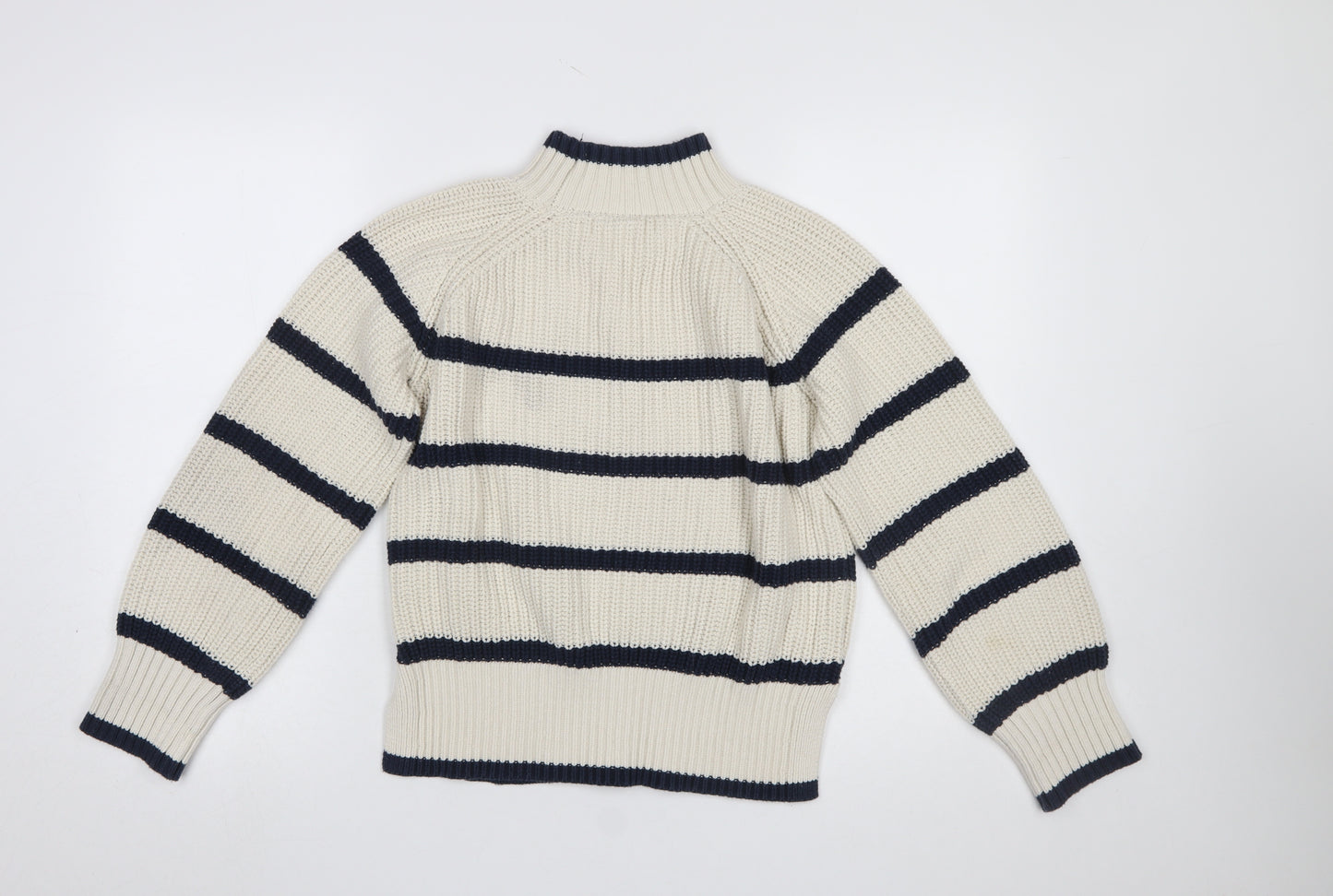 Y.A.S Womens Ivory Striped High Neck Chunky Knit Jumper XS