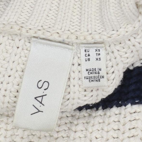 Y.A.S Womens Ivory Striped High Neck Chunky Knit Jumper XS