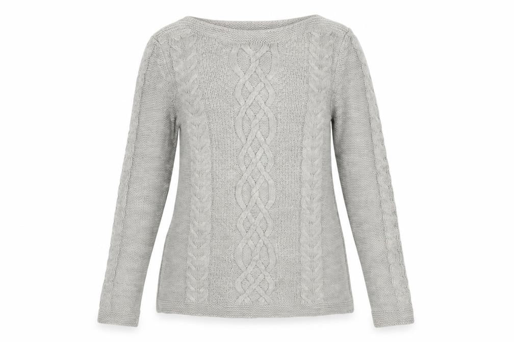 Front view of Oasis Women's Grey Cable-Knit jumper, size S