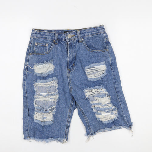 PrettyLittleThing Women’s Blue Distressed Bermuda Denim Shorts Size 8