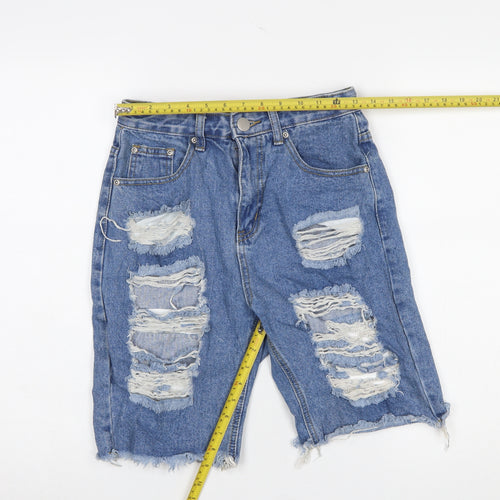 PrettyLittleThing Women’s Blue Distressed Bermuda Denim Shorts Size 8